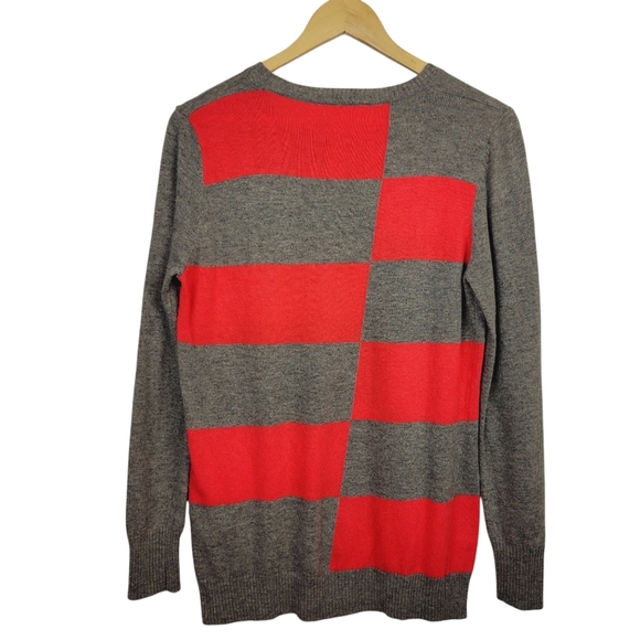 41 Hawthorn Demi Pullover Sweater Size L Red Gray Colorblock Checkered Angora - Picture 3 of 5